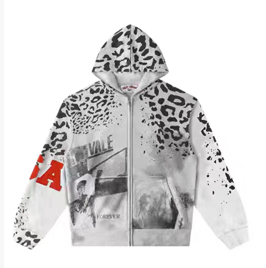 Vale Forever Cheetah Zip Up Hoodie Grey