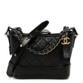 Aged Calfskin Quilted Small Gabrielle Hobo Black
