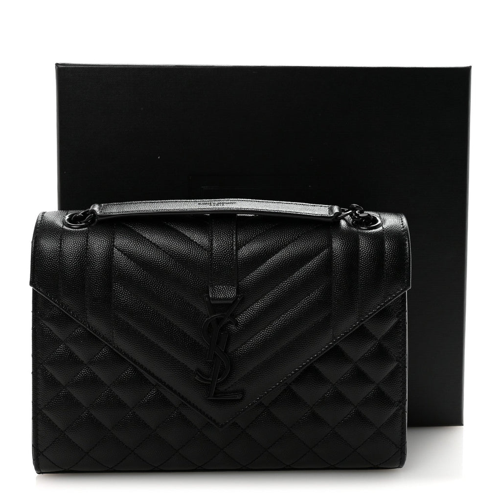 Grain De Poudre Textured Mixed Matelasse Triquilt Medium Monogram Monochrome Satchel Black