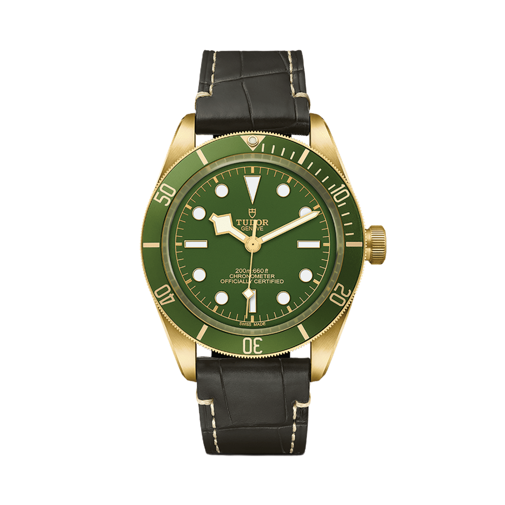 Black Bay 58 18K Yellow-Gold 39mm - Green on Leather Strap w/ Extra Fabric Strap