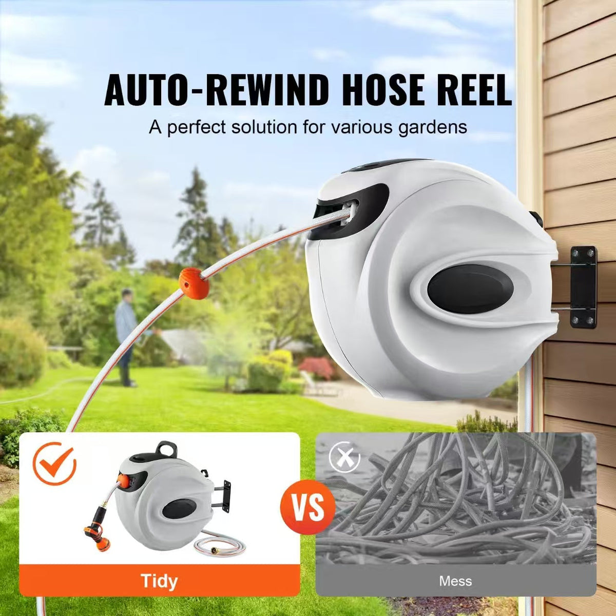 Extendable hose reel, 180° rotation, with 9 spray patterns