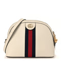 Textured Dollar Calfskin Web Small Ophidia Dome Shoulder Bag Mystic White