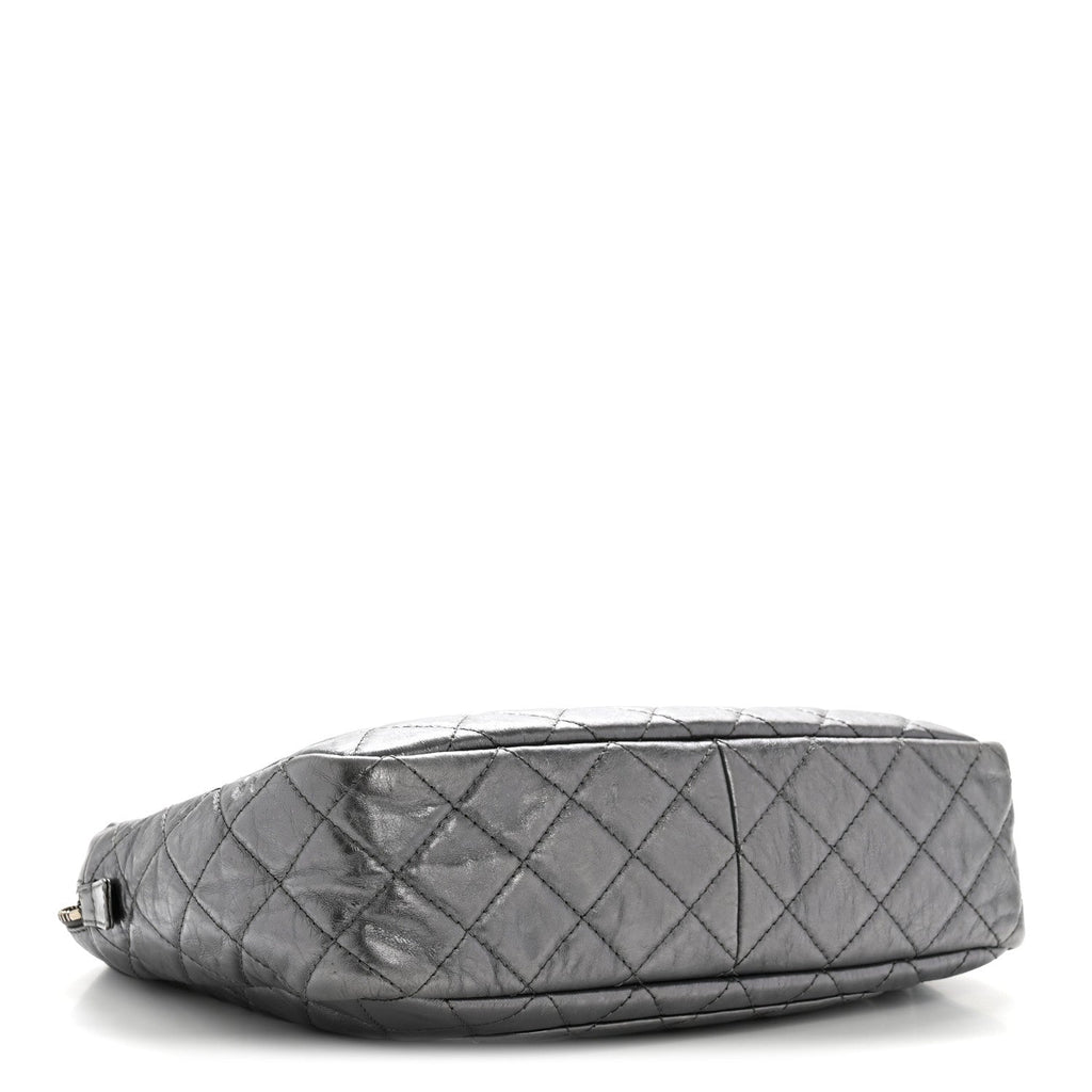 Metallic Aged Calfskin Quilted Large Reissue Camera Case Silver