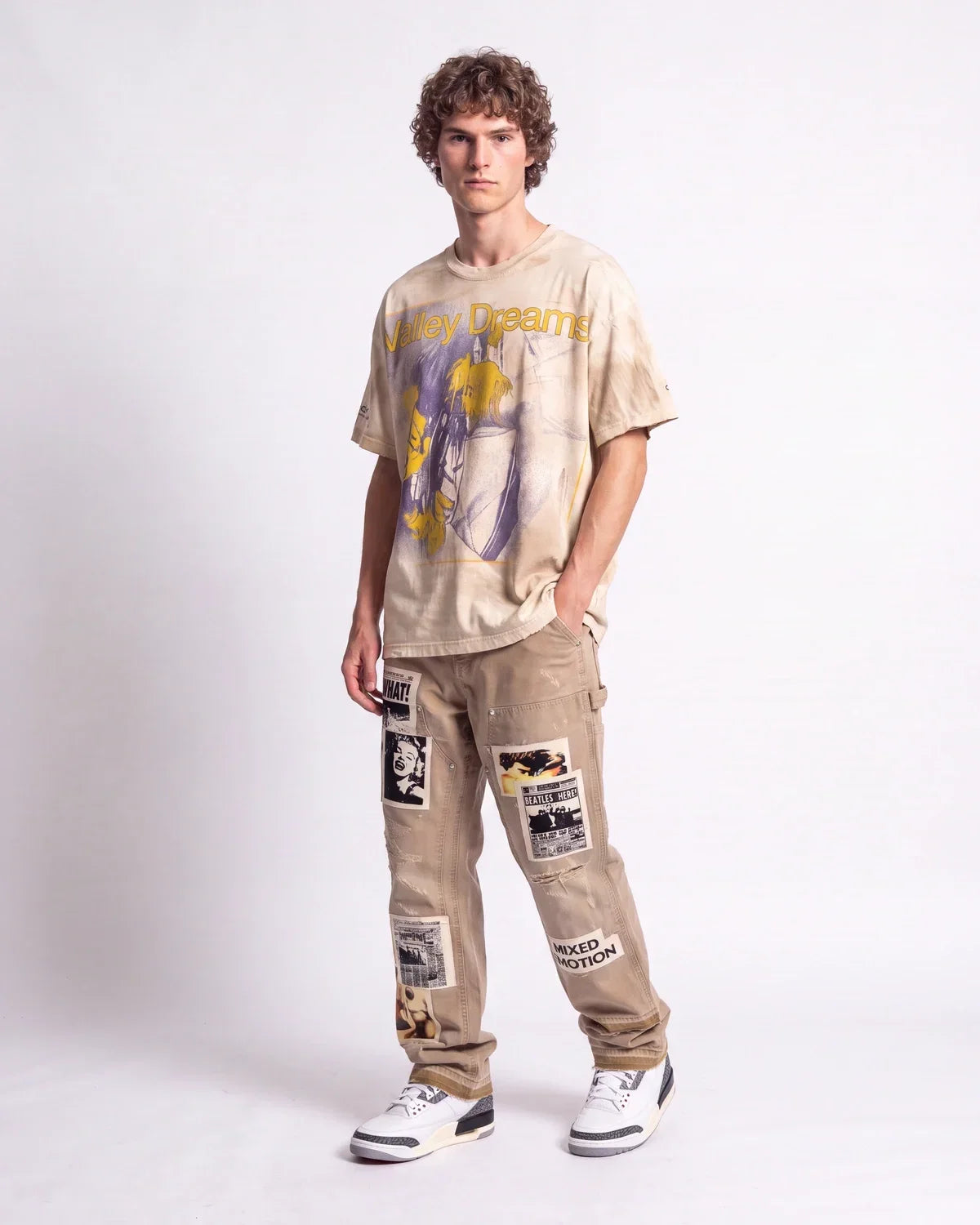 Mixed Emotions Newspaper Carpenter Pants – Khaki | Graphic Streetwear Cargo