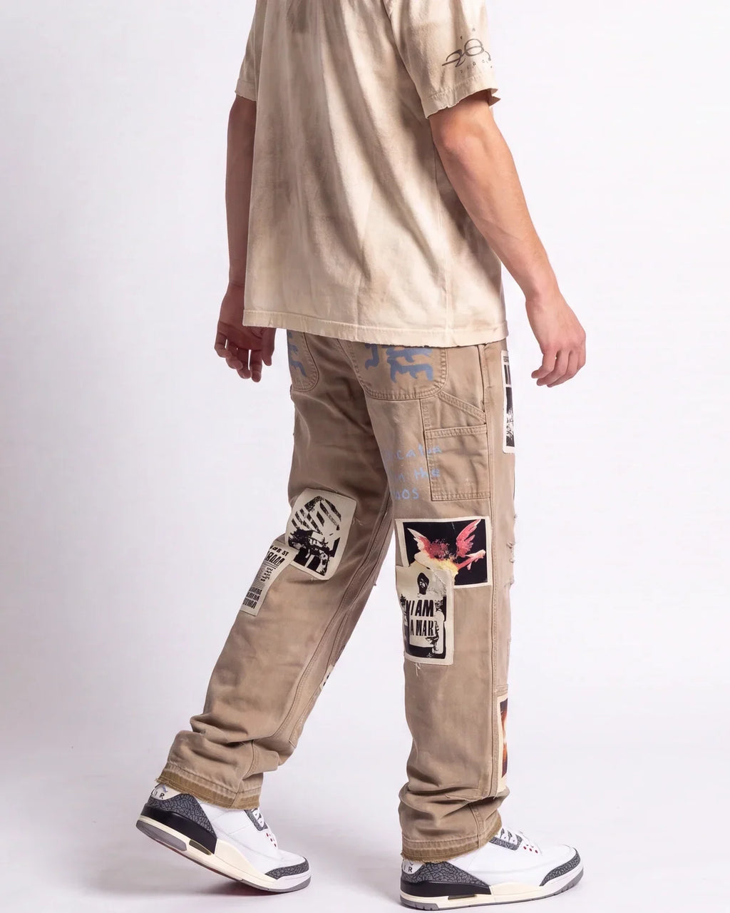 Mixed Emotions Newspaper Carpenter Pants – Khaki | Graphic Streetwear Cargo