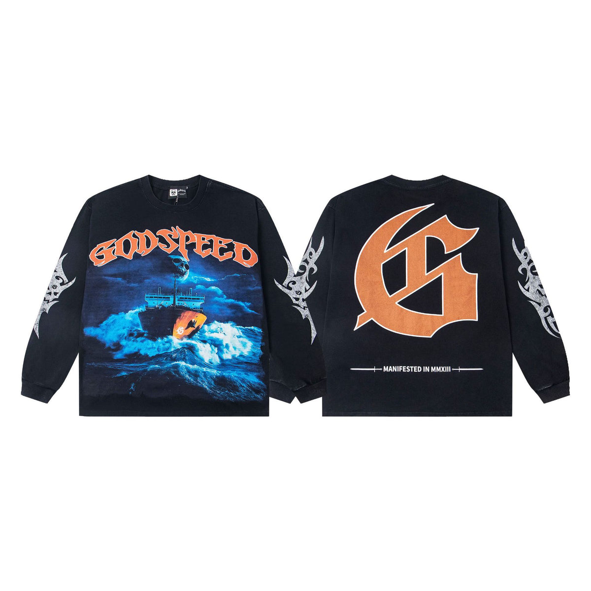 Godspeed Vintage Graphic Long Sleeve T-Shirt – American Streetwear Hip-Hop Style, 100% Cotton