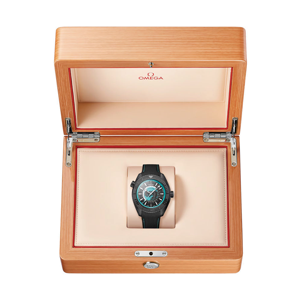 Seamaster Planet Ocean 600M Black Ceramic 45.5mm - Black and Turquoise on Rubber Strap
