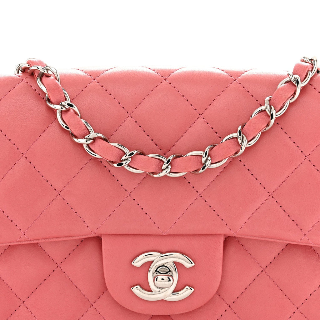 Lambskin Quilted Mini Rectangular Flap Pink