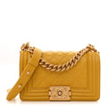 Lambskin Quilted Small Boy Flap Yellow