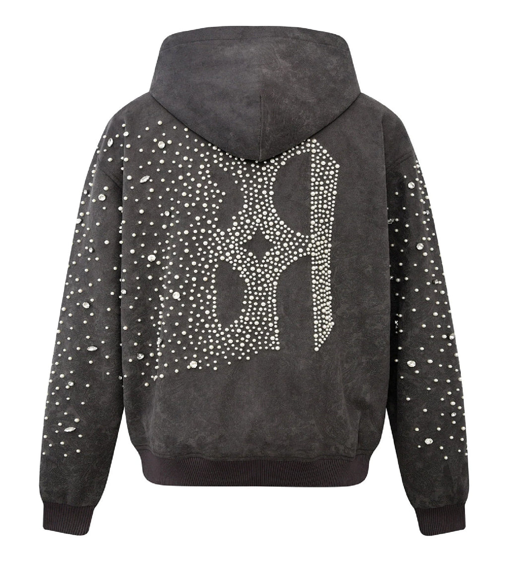 Birth of Royal Child Cashew Blossom Pearl Zipper Hoodie Dark Grey