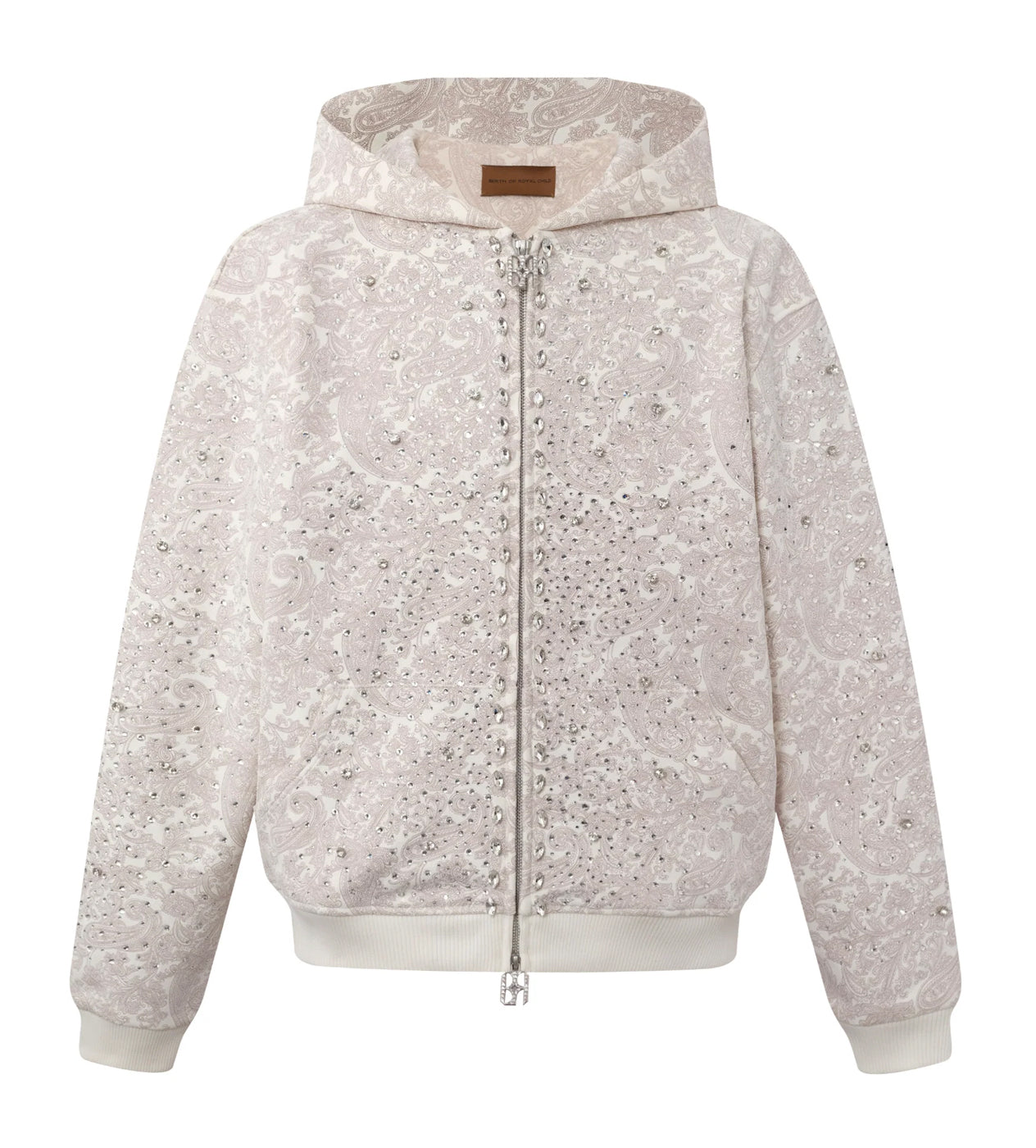 Birth of Royal Child Cashew Blossom Pearl Zipper Hoodie White