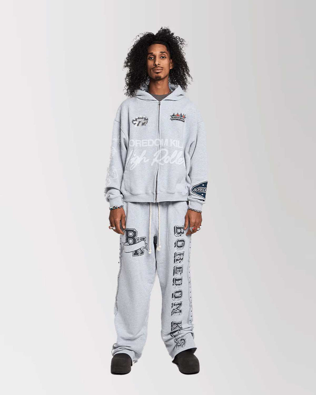 Boredom Kills High Rollers Zip Up Hoodie Grey