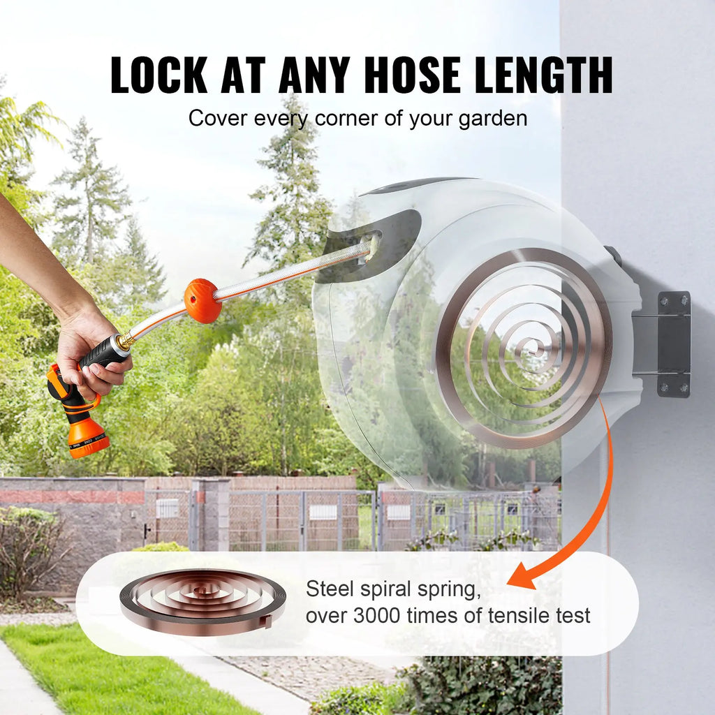 Extendable hose reel, 180° rotation, with 9 spray patterns