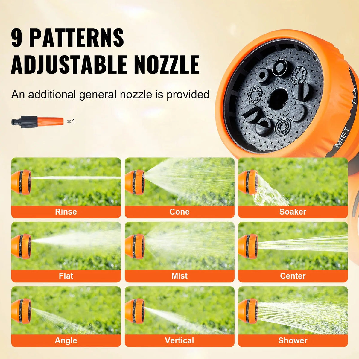 Extendable hose reel, 180° rotation, with 9 spray patterns