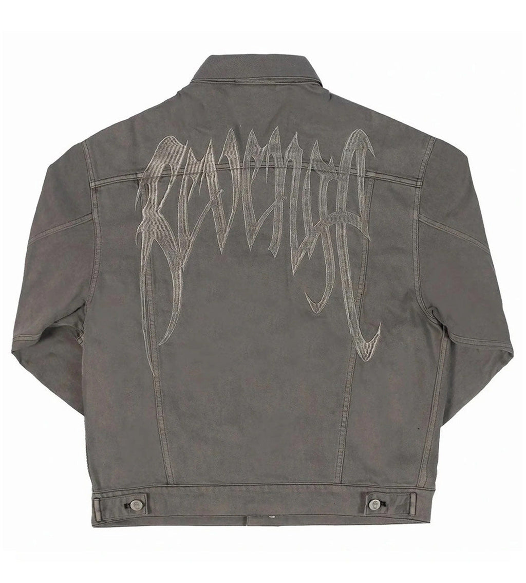 Revenge Embroidered Logo Denim Jacket Grey
