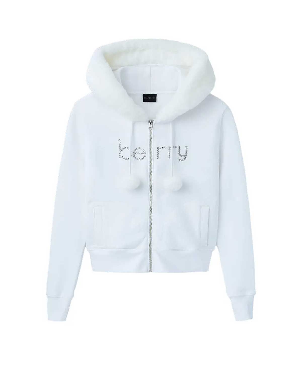 GV Gallery Pom Pom Zip Up Hoodie White