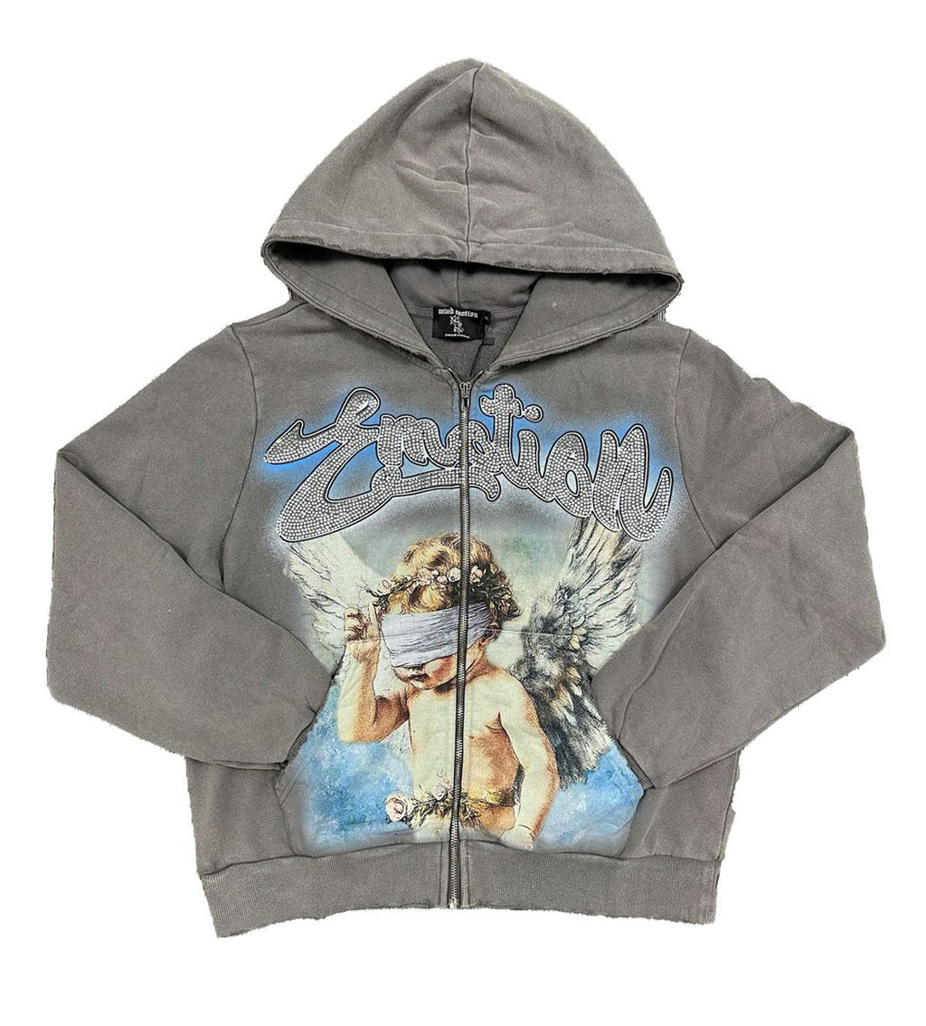 Mixed Emotions Rhinestone Hoodie Grey