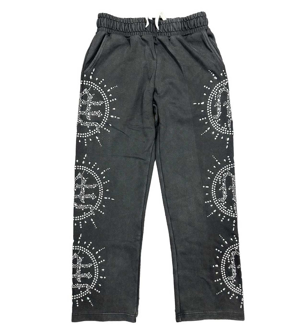 Mixed Emotions Eclipse Rhinestone Sweatpants – Acid Wash Grey | Streetwear Statement Bottoms