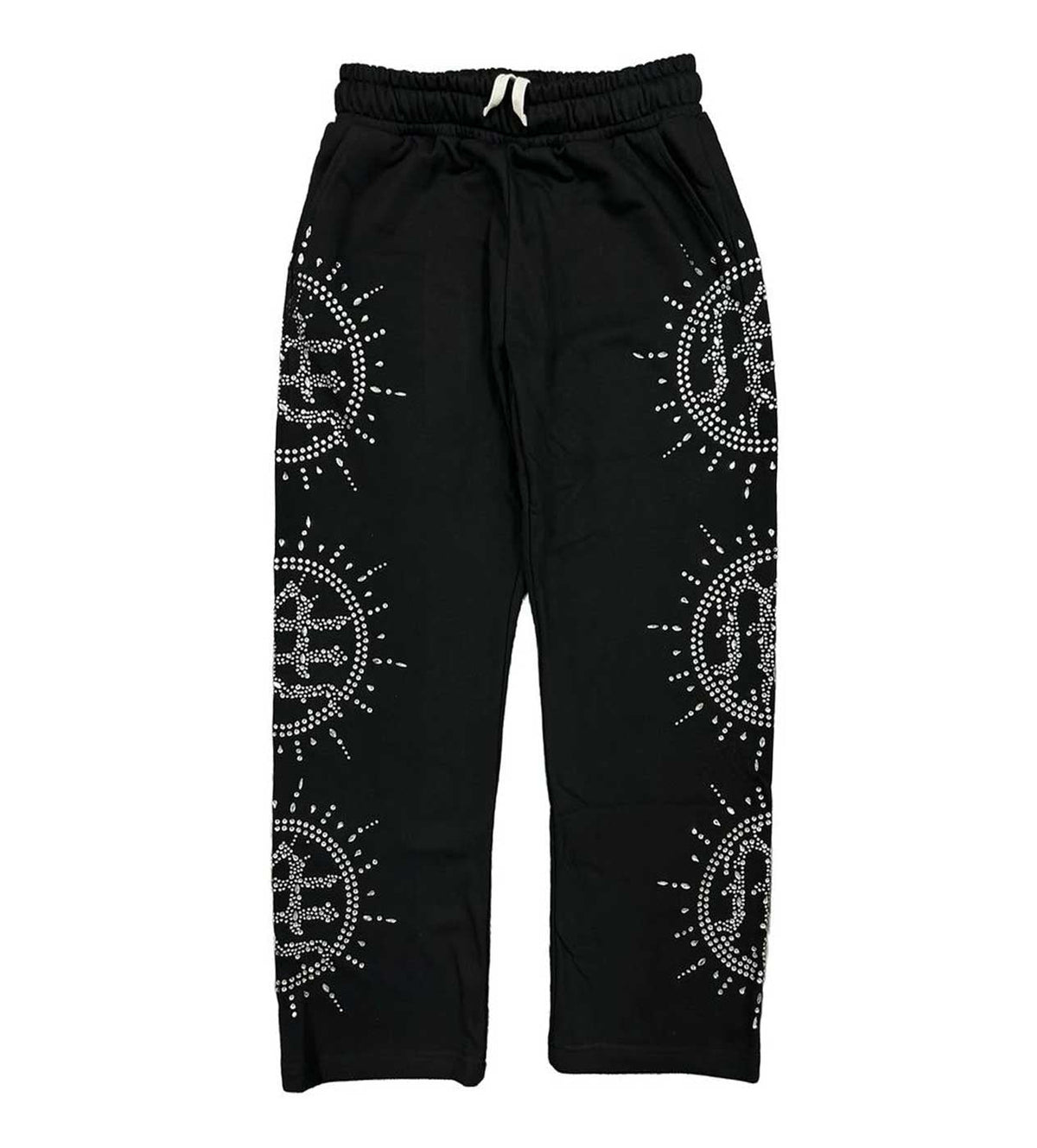 Mixed Emotions Eclipse Rhinestone Sweatpants – Black | Streetwear Statement Bottoms