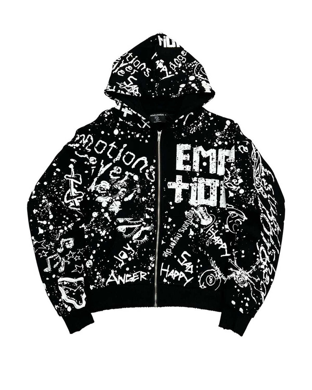 Mixed Emotions Graffiti Zip Up Hoodie Black