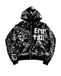 Mixed Emotions Graffiti Zip Up Hoodie Black
