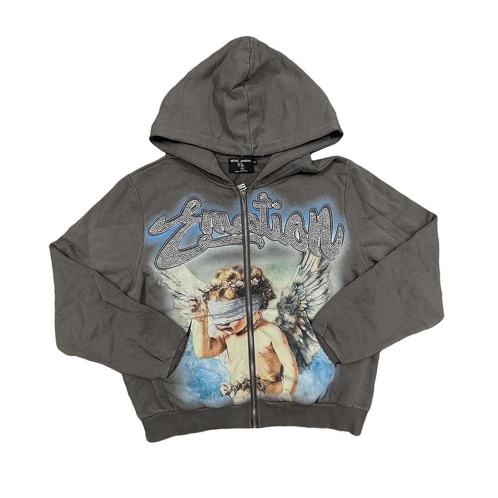 Cross border fashion new MIXEDEMOTION American street hip-hop pure cotton highly restored hooded sweatshirt