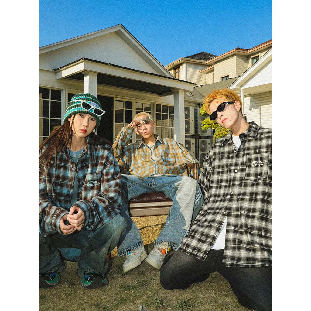 Li Qing's same style MANYSTON American retro checkered long sleeved shirt, spring thin casual shirt jacket