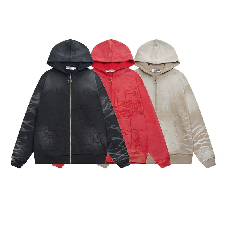 Vale Forever Embroidered Printed Meichao High Street Trendy Casual Loose Retro Washed Cardigan Hoodie