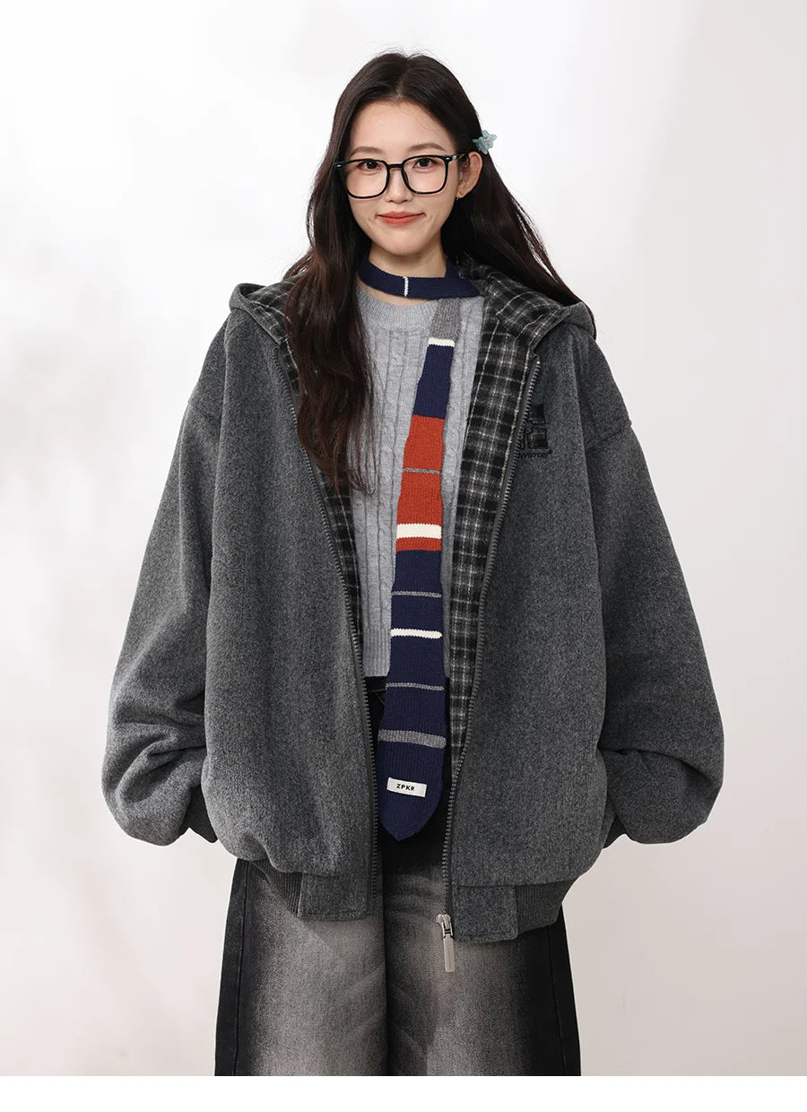 MANYSTON American style fleece hooded cardigan jacket for men's autumn and winter trendy brand teenagers, cotton padded thick jacket