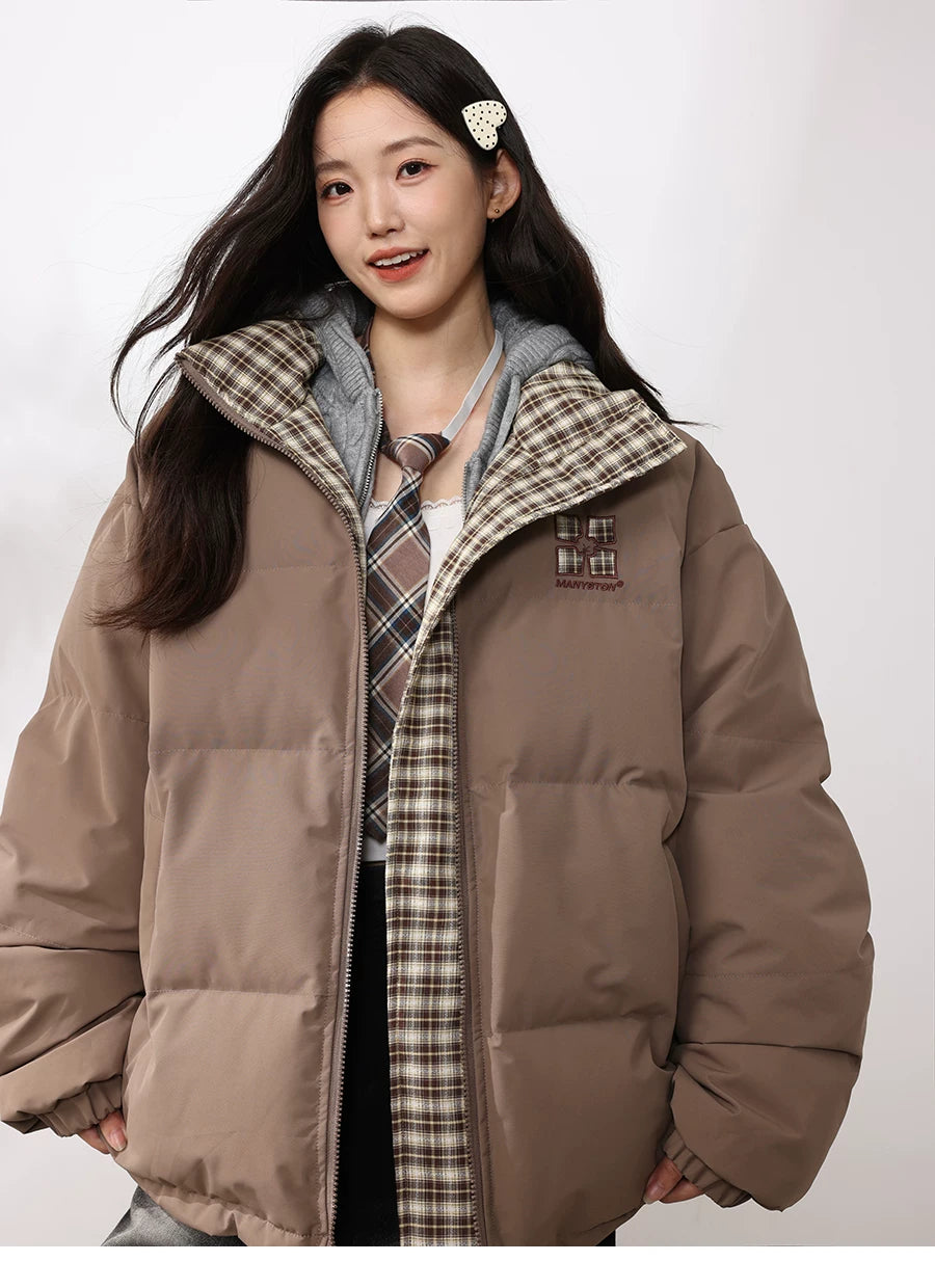 MANYSTON American fashion brand checkered double-sided cotton jacket men's winter thick warm bread jacket cotton coat jacket