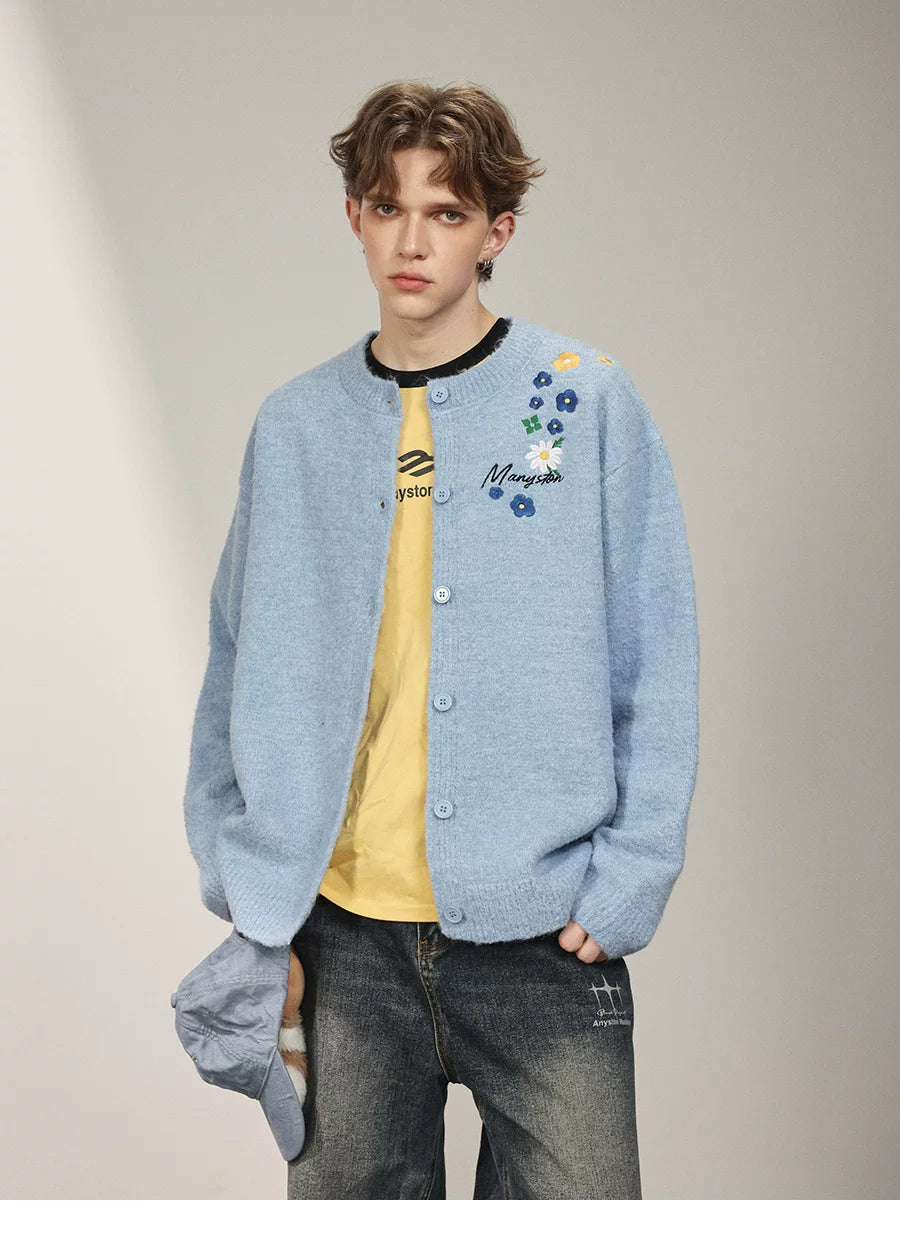 MANYSTON American Knitted Cardigan Sweater Men's Spring and Autumn Trendy Brand Loose Couple's Casual Long Sleeve Coat