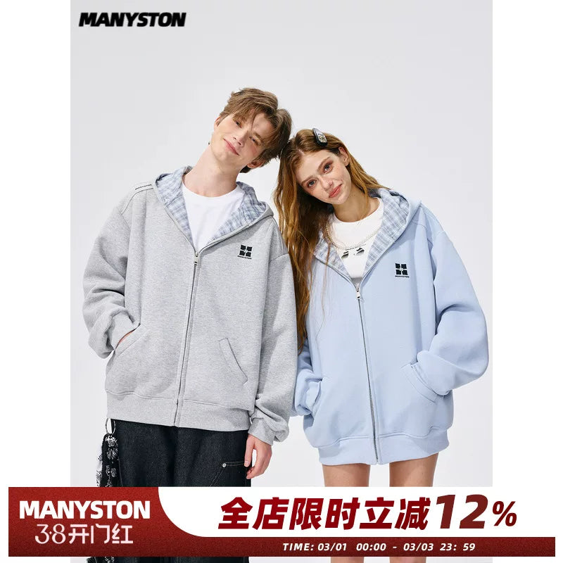 Hao Yiran's same style MANYSTON American hooded cardigan sweatshirt men's spring and autumn loose hoodie jacket