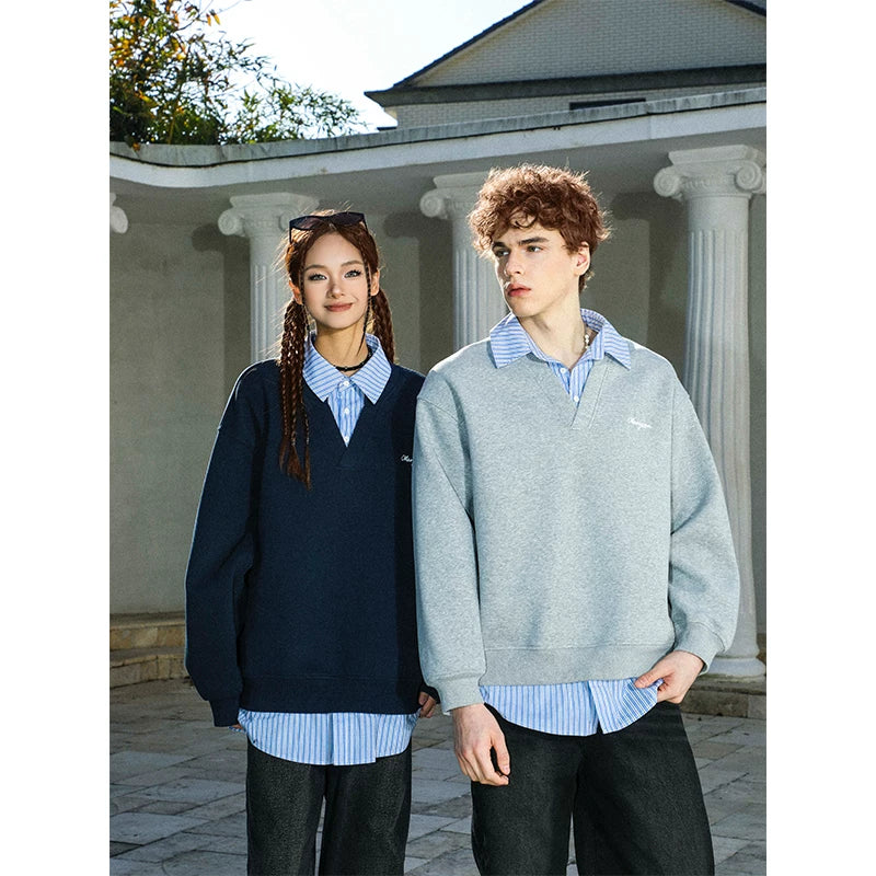 MANYSTON American 400g Heavy duty Couple Hoodie Spring and Autumn Trendy Brand Youth Vacation Two piece Collar Jacket Male