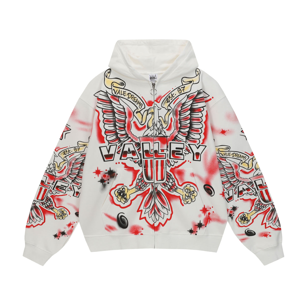 Cross border fashion VALE new street hip-hop American wash retro pure cotton hoodie printed trendy jacket