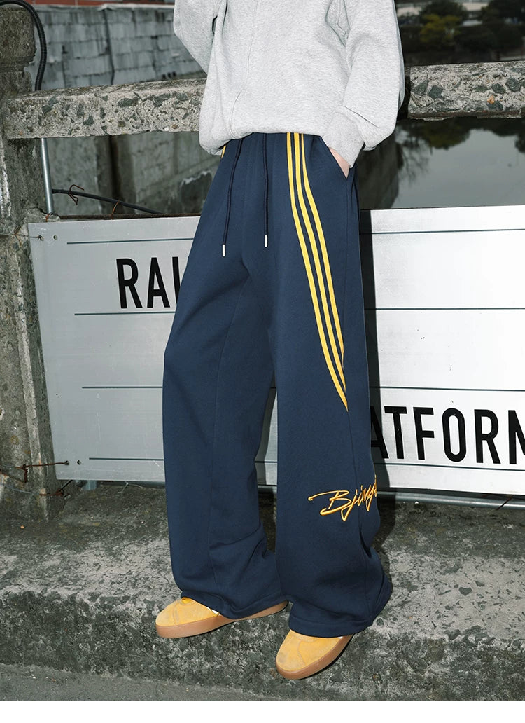 MANYSTON American retro three bar casual versatile pants men's spring and autumn straight leg loose sports sweatpants