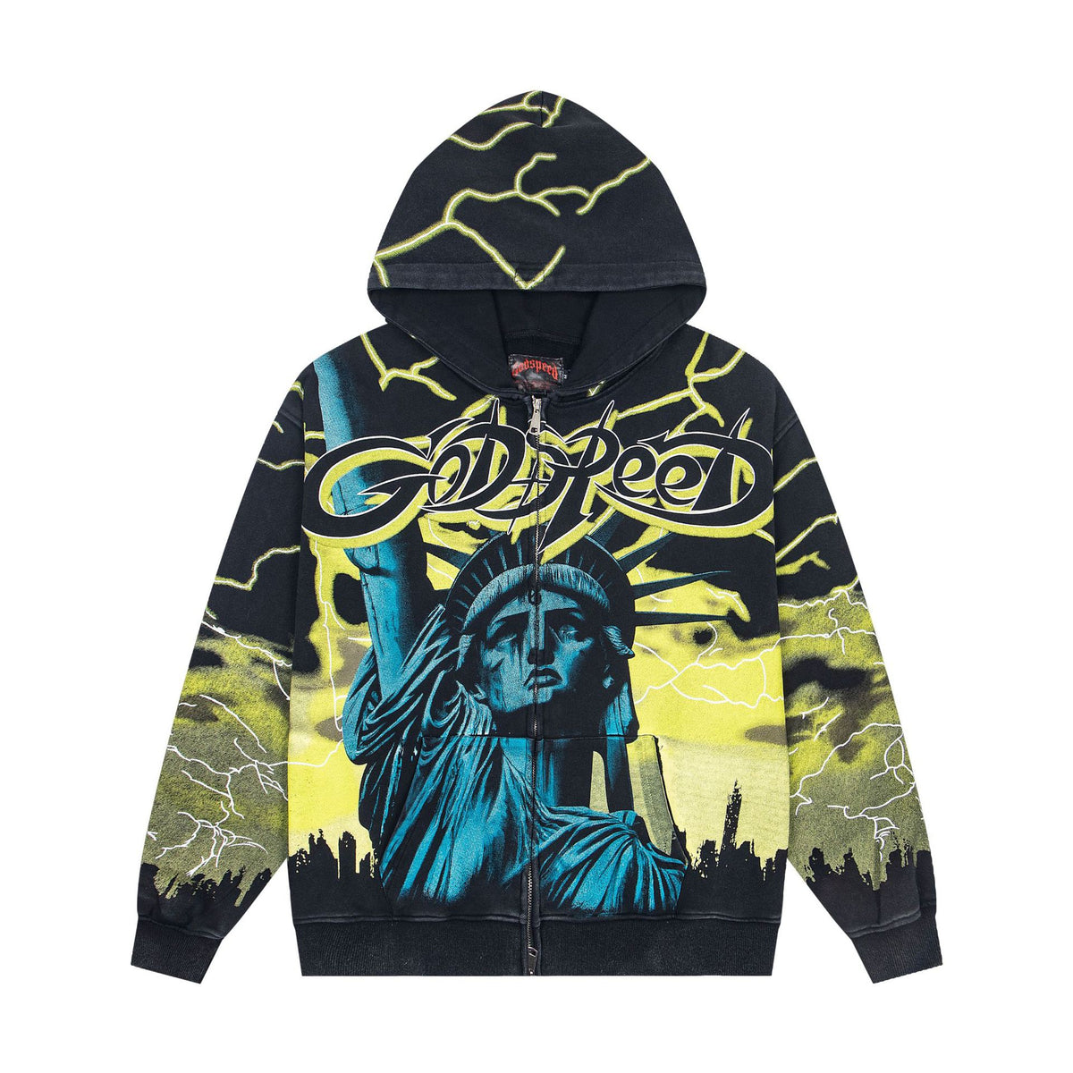 Cross border 25 year autumn/winter GodSpeed new print washed water vintage American street hip-hop hooded jacket sweatshirt