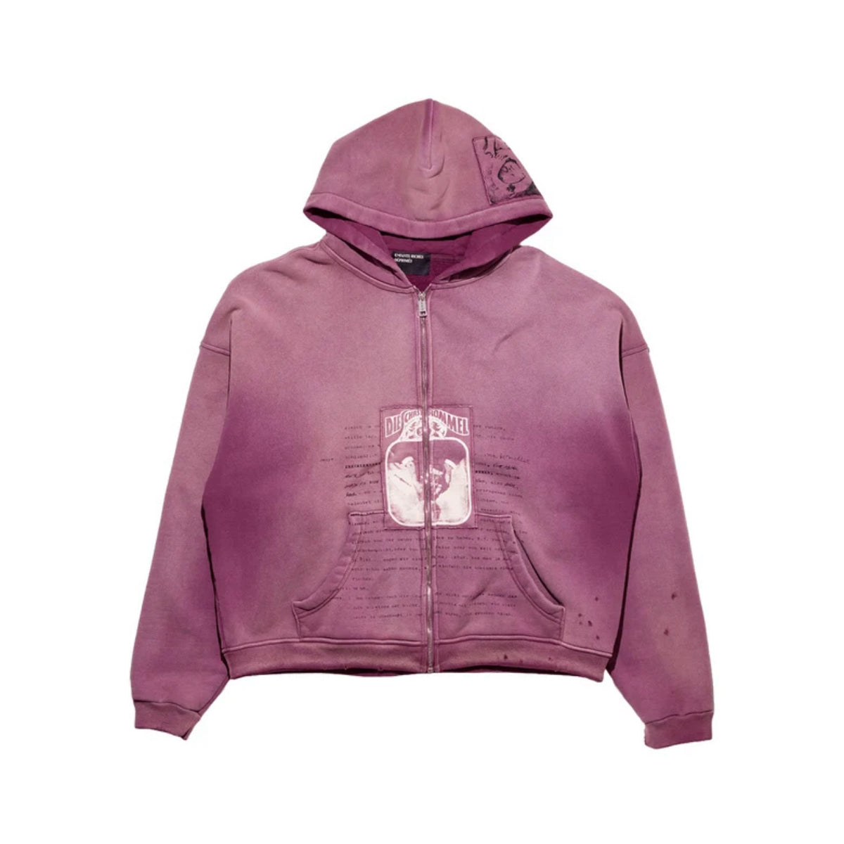Cross border beauty trend E.R.D washed water distressed embroidered print hooded zipper pure cotton casual versatile hoodie jacket
