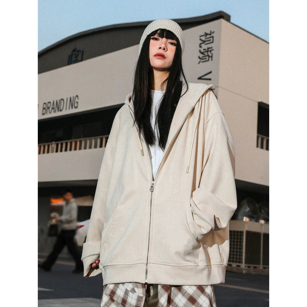 MANYSTON American hooded cardigan hoodie men's spring and autumn trendy brand 400g heavyweight couple suede jacket