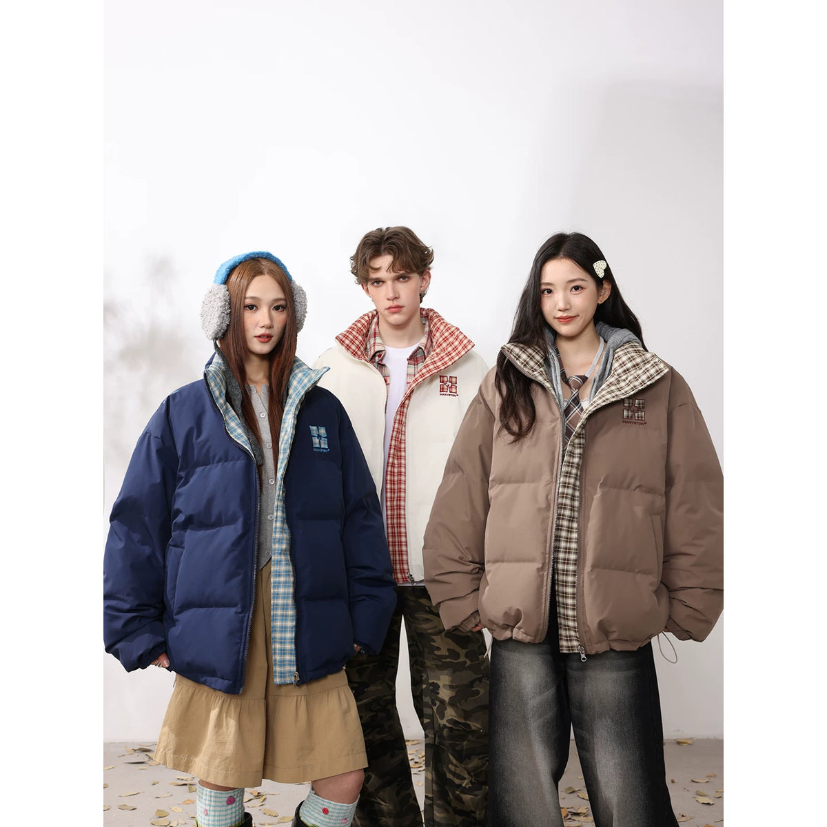 MANYSTON American fashion brand checkered double-sided cotton jacket men's winter thick warm bread jacket cotton coat jacket