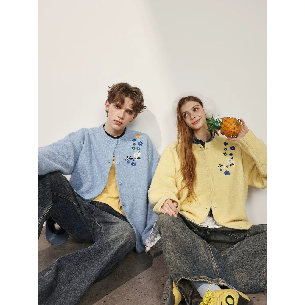 MANYSTON American Knitted Cardigan Sweater Men's Spring and Autumn Trendy Brand Loose Couple's Casual Long Sleeve Coat