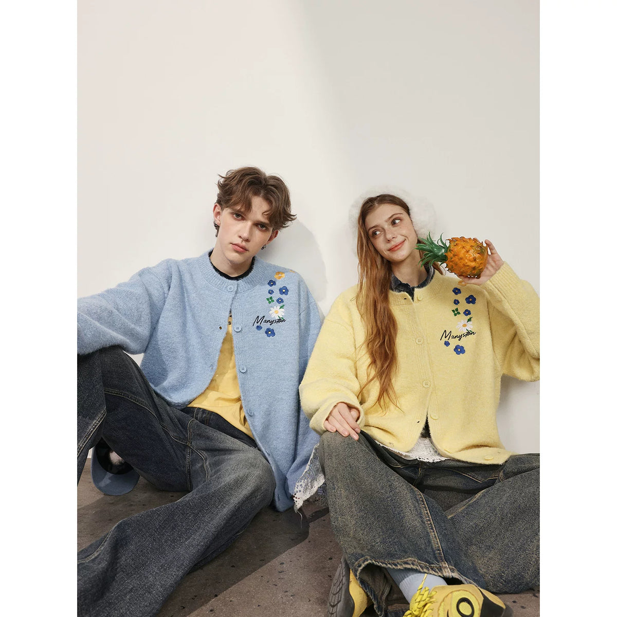 MANYSTON American Knitted Cardigan Sweater Men's Spring and Autumn Trendy Brand Loose Couple's Casual Long Sleeve Coat