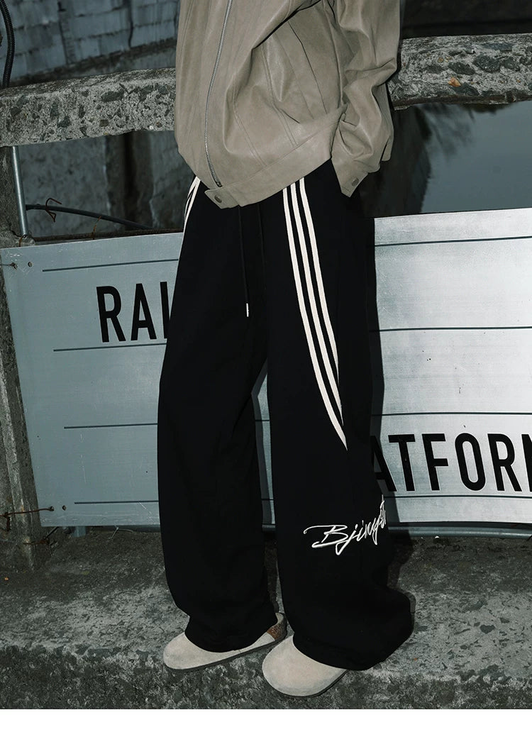MANYSTON American retro three bar casual versatile pants men's spring and autumn straight leg loose sports sweatpants