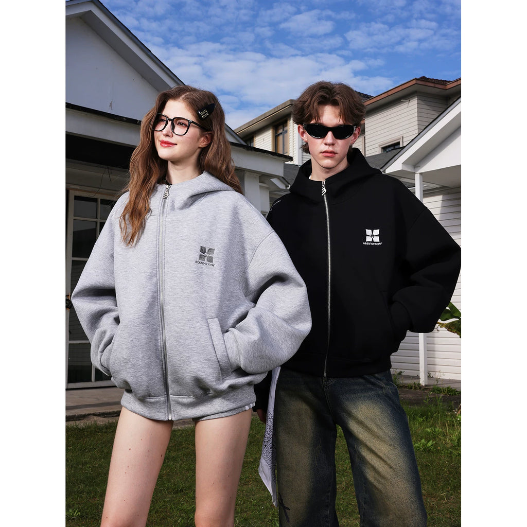 Qiyu's same style MANYSTON American fashion brand hooded cardigan sweatshirt men's spring and autumn couple outfit jacket