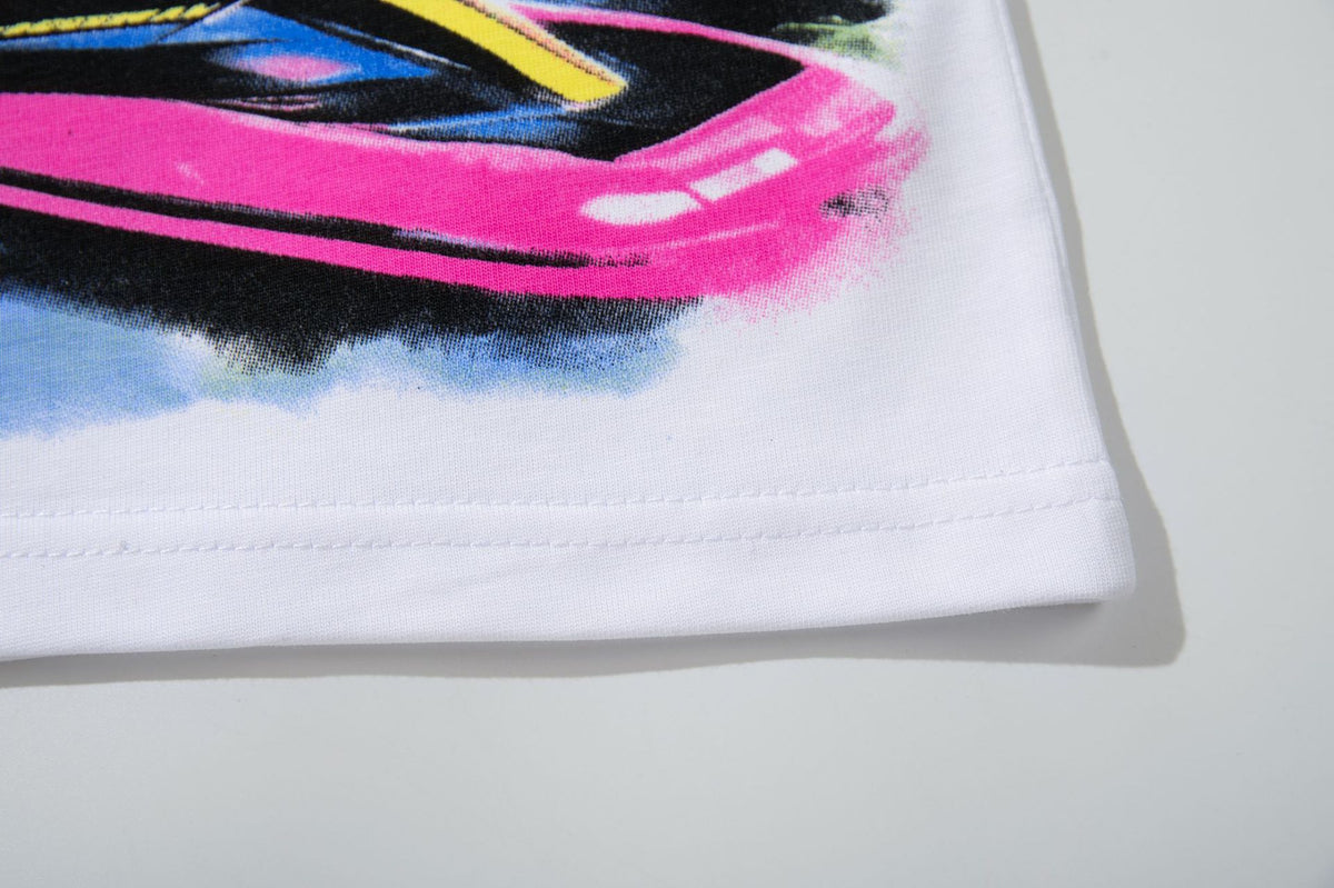 Cross border Meichao MAJESTIK Direct Spray American Street Hip Hop Printed Hot Diamond Retro Washed Short Sleeve T-shirt