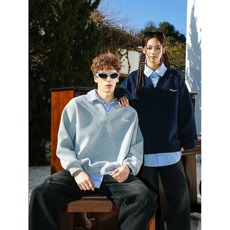 MANYSTON American 400g Heavy duty Couple Hoodie Spring and Autumn Trendy Brand Youth Vacation Two piece Collar Jacket Male