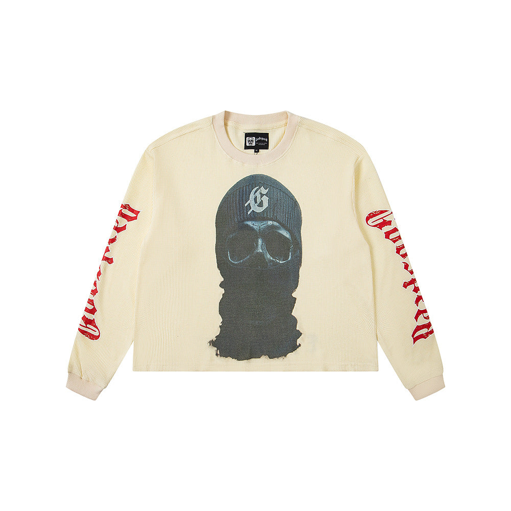 Cross border fashion Godspeed new American street hip-hop print retro waffle casual long sleeved T-shirt