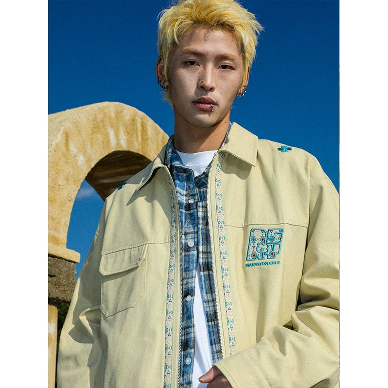 Manyston american high street youthcasualoutwearmen's spring autumfashionable brandcouppure cottonworkwearjacket