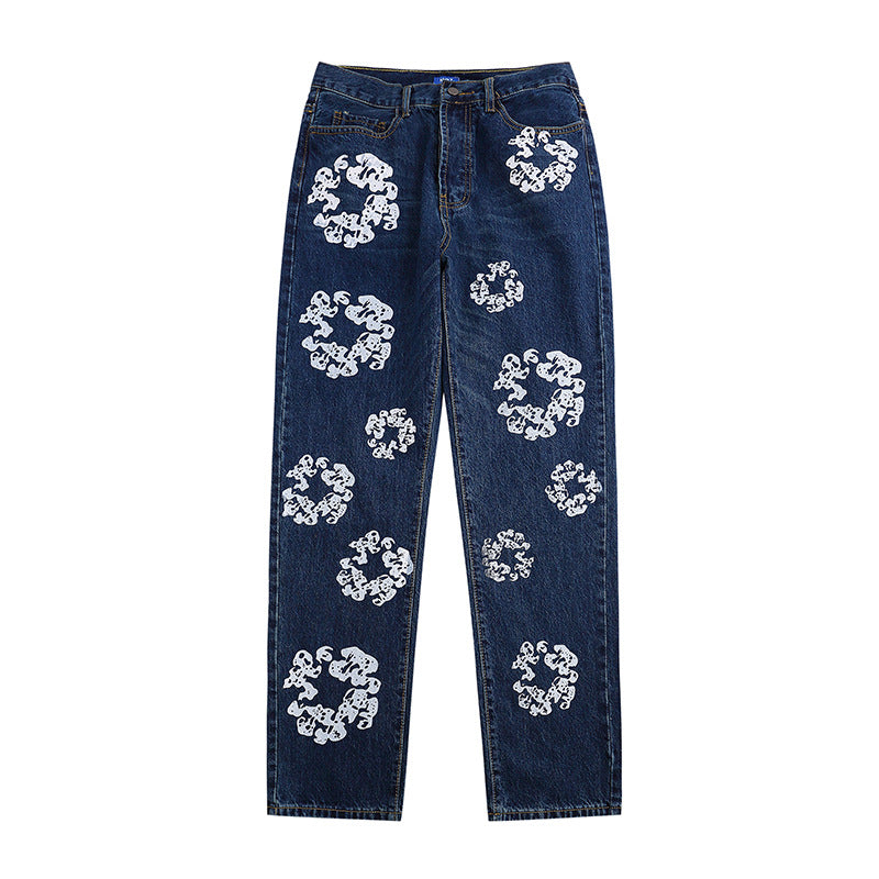 跨境潮牌Denim Tears美式街头高街休闲嘻哈印花牛仔长裤宽松舒适