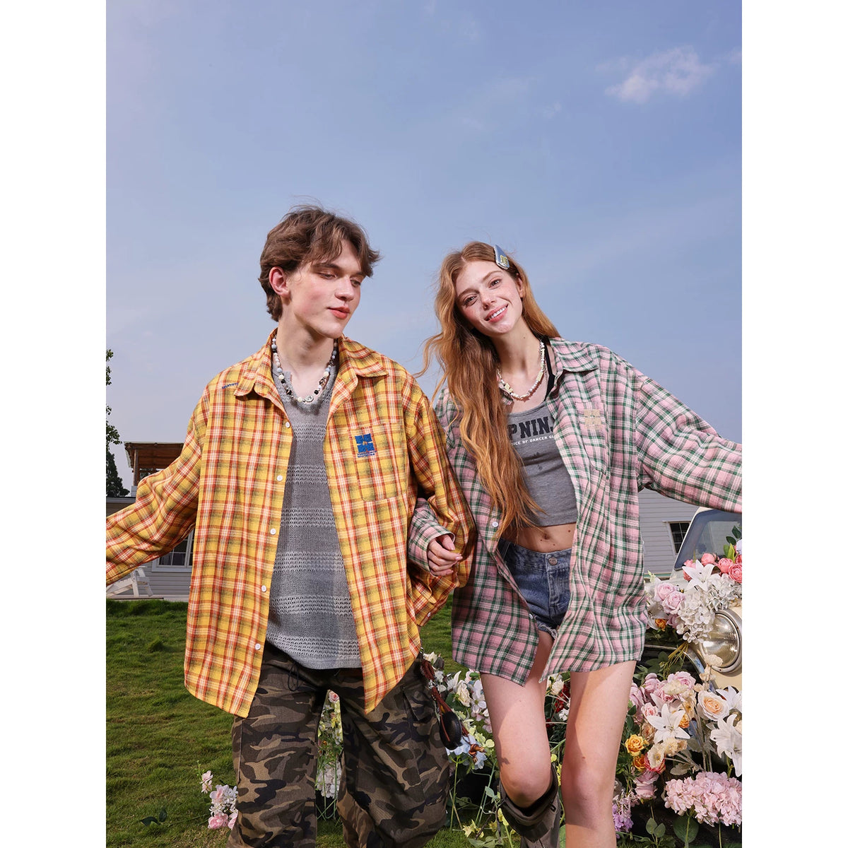 Lv Sitong's same MANYSTON American retro long sleeved shirt for men's spring and autumn couple outfit embroidered shirt