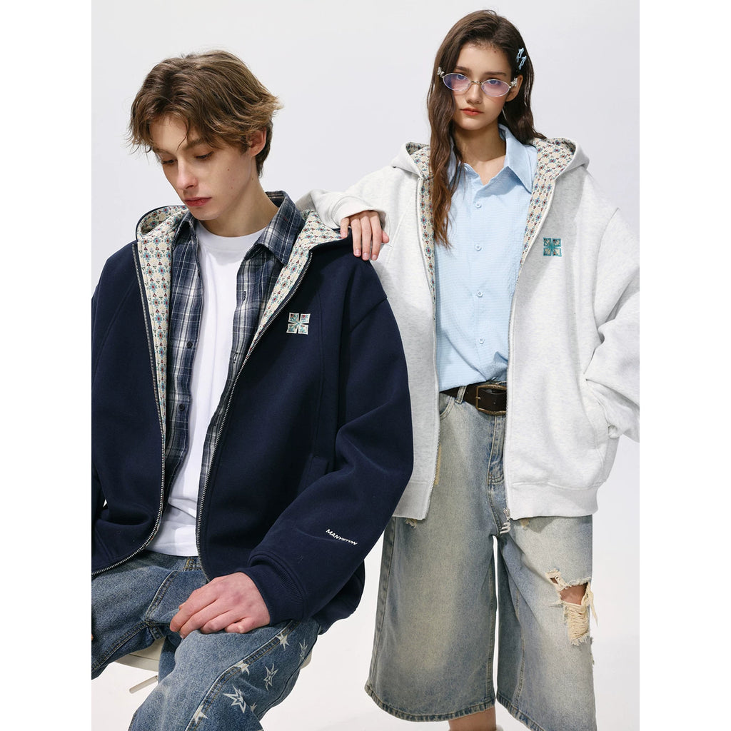 MANYSTON American embroidery hooded cardigan sweatshirt men's style spring and autumn couple style loose casual top jacket